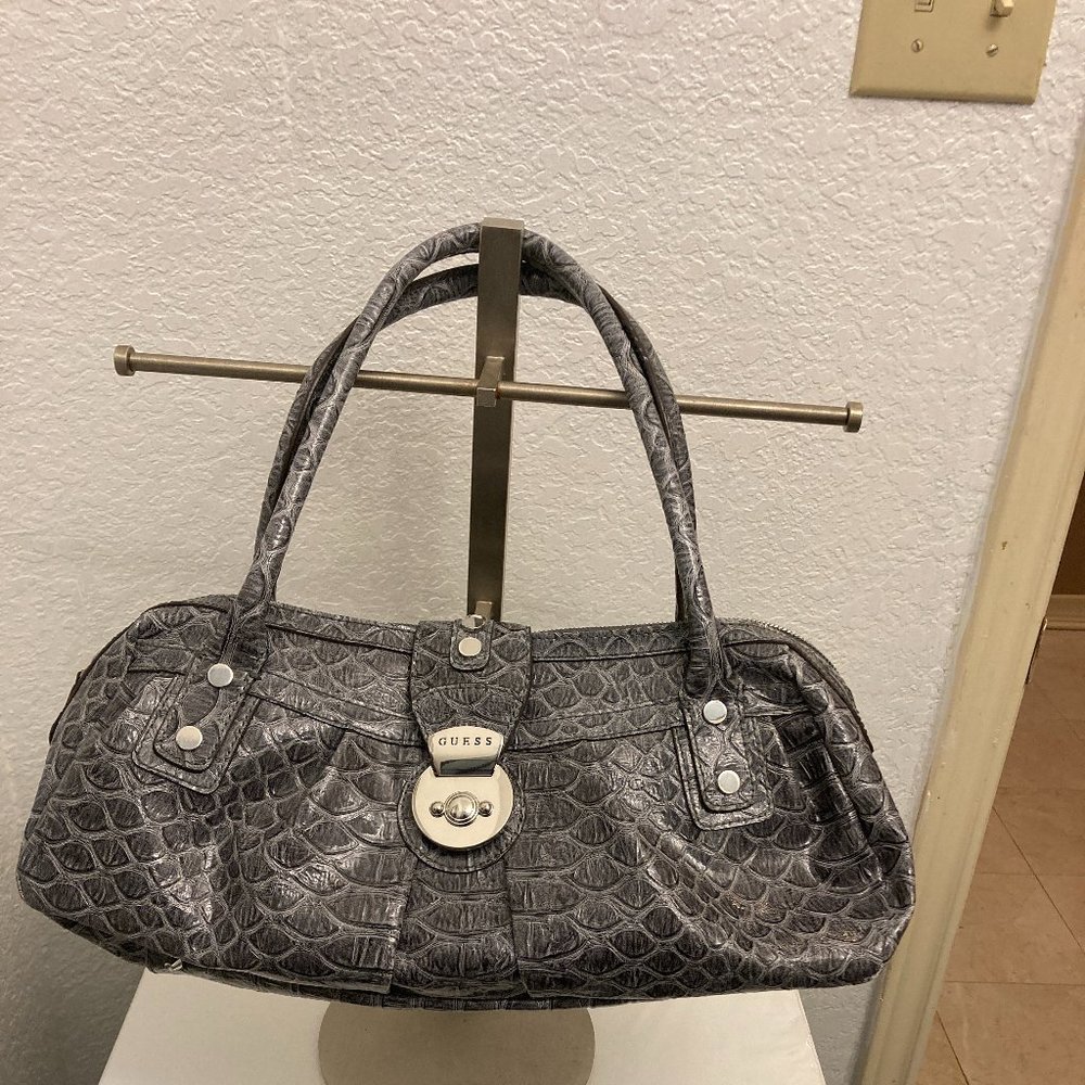 Guess Gray Crocodile Handbag Silver Hardware. Snap and zipped closure, several i